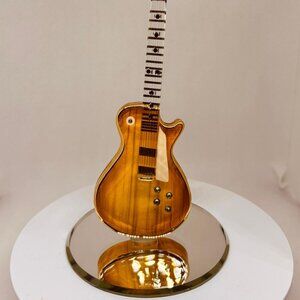 Woodgrain Guitar Glass Figurine Handcrafted Music Lover Gift Decor